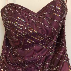 Purple beaded prom dress with small train